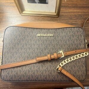 Michael Kors Tan and Brown Messenger Bag
